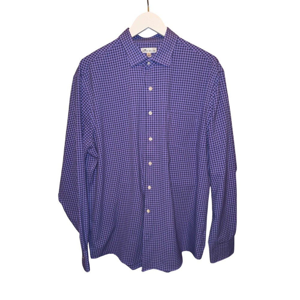 Peter Millar Gingham Check Long Sleeve Button‎ Down Shirt Men's Large Purple